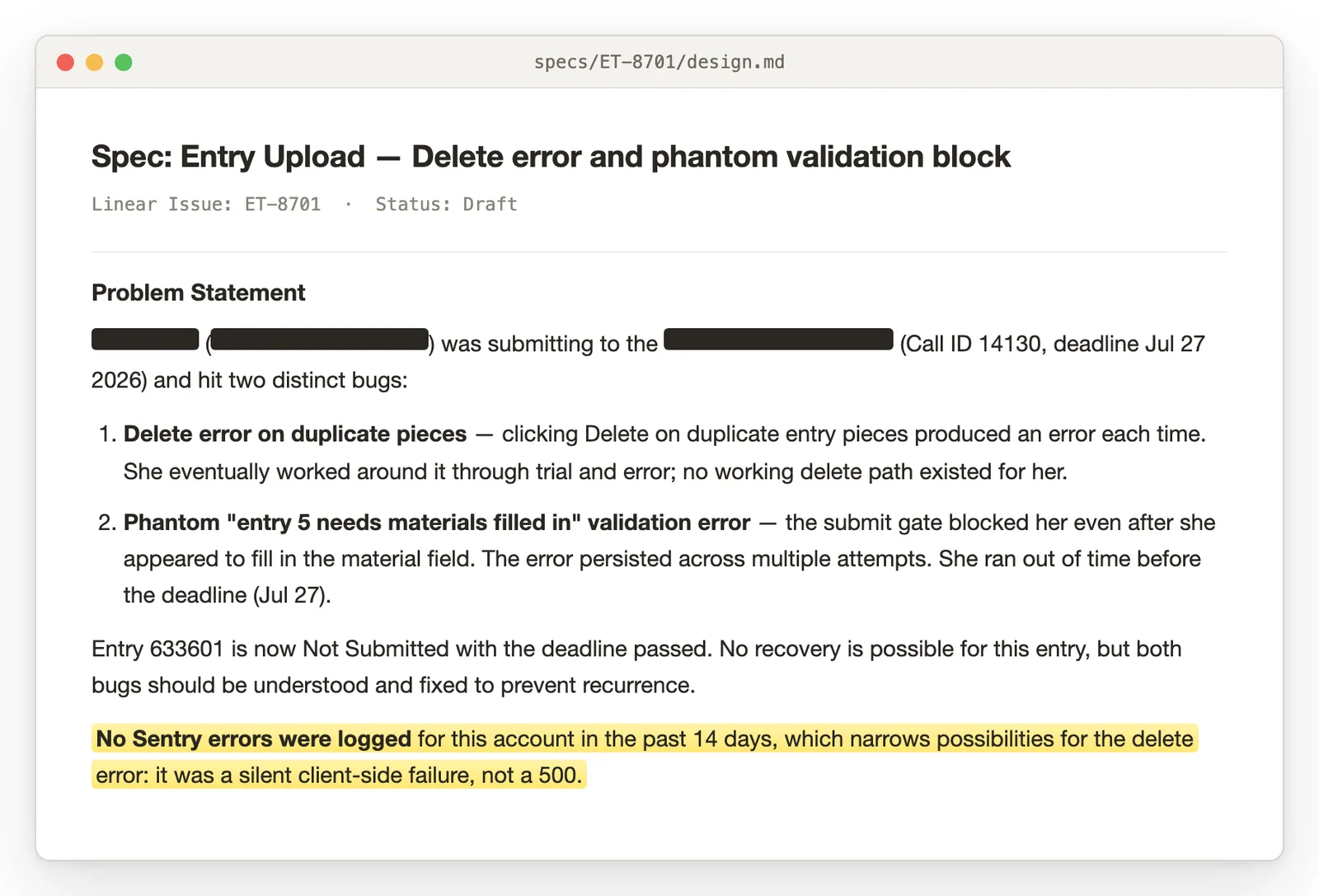 The harness’s spec for one support ticket. It knew her account before anyone opened the thread.