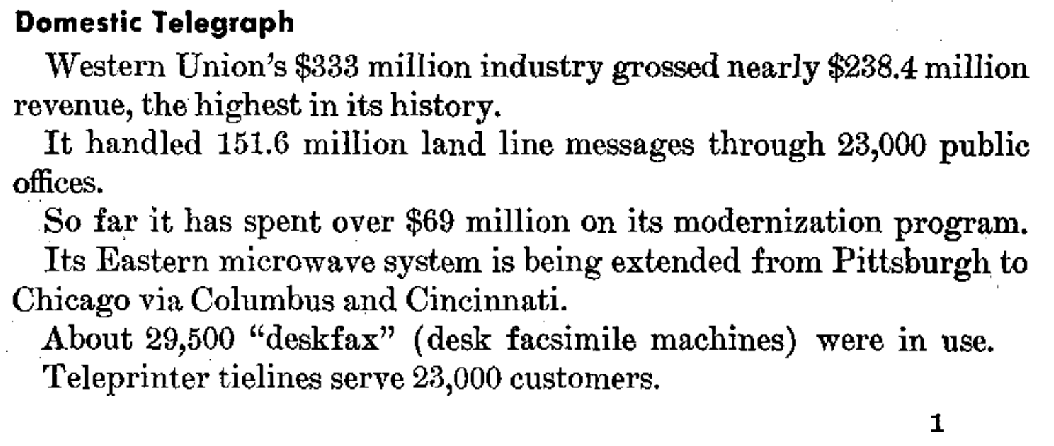 Western Union domestic system financials, 1956, from the FCC's Statistics of Communications Common Carriers